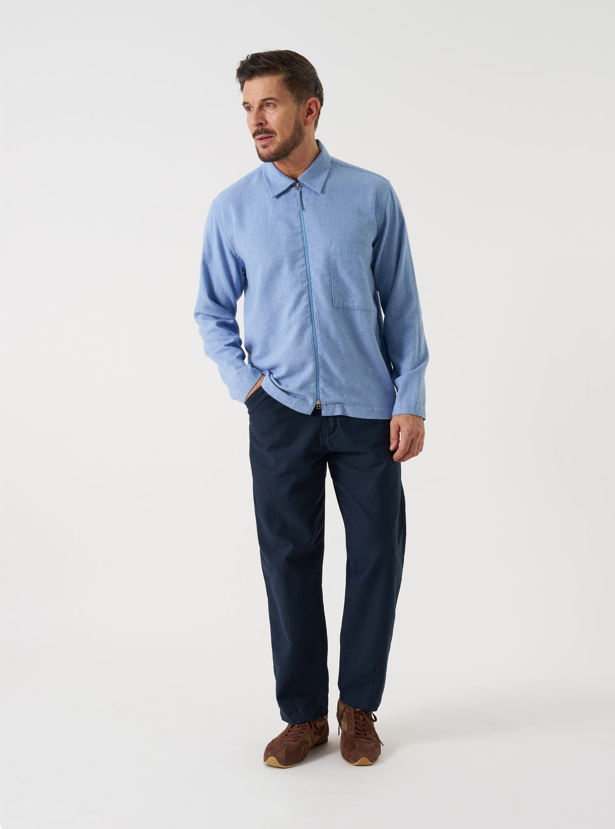 Sky Blue Monty Cotton Tencel Zip Shirt