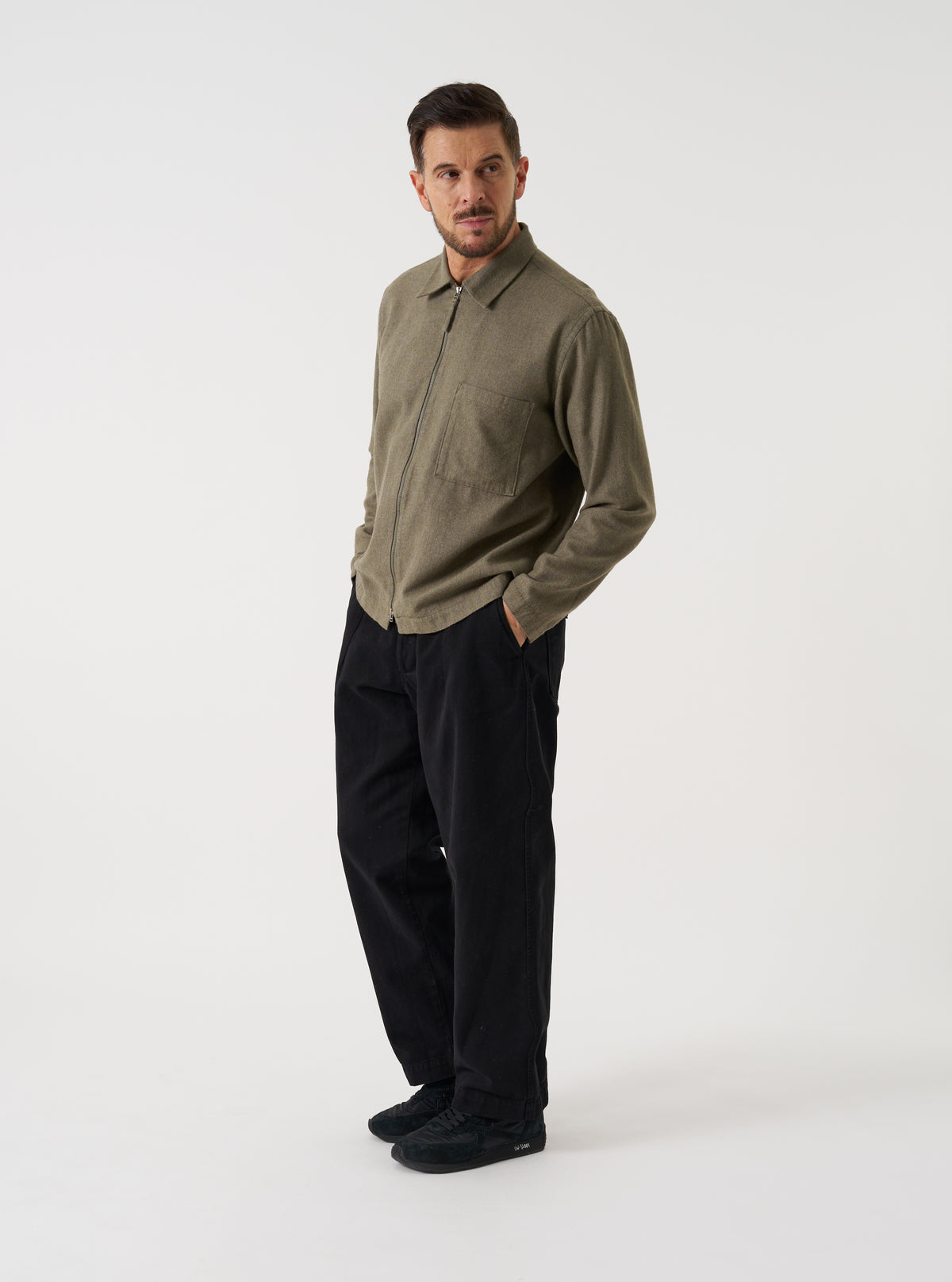 Olive Monty Cotton Tencel Zip Shirt