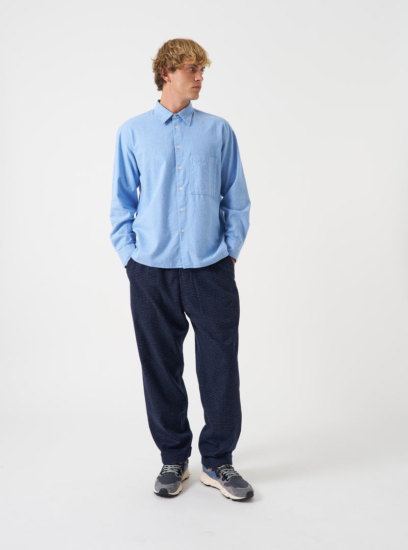 Blue Brushed Flannel Square Pocket Shirt