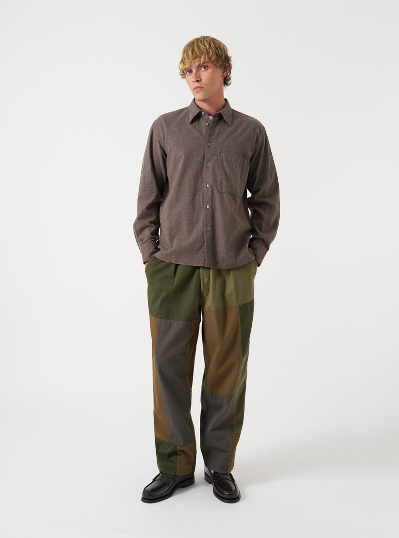 Brown Brushed Flannel Square Pocket Shirt