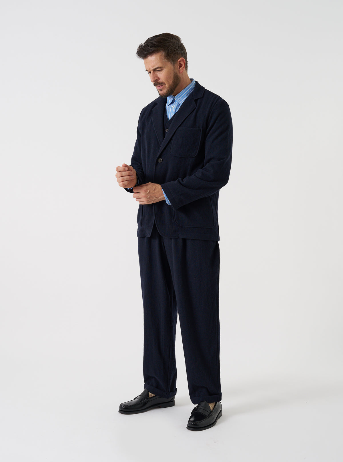 Dark Navy Robin Wool Mix Two Button Jacket
