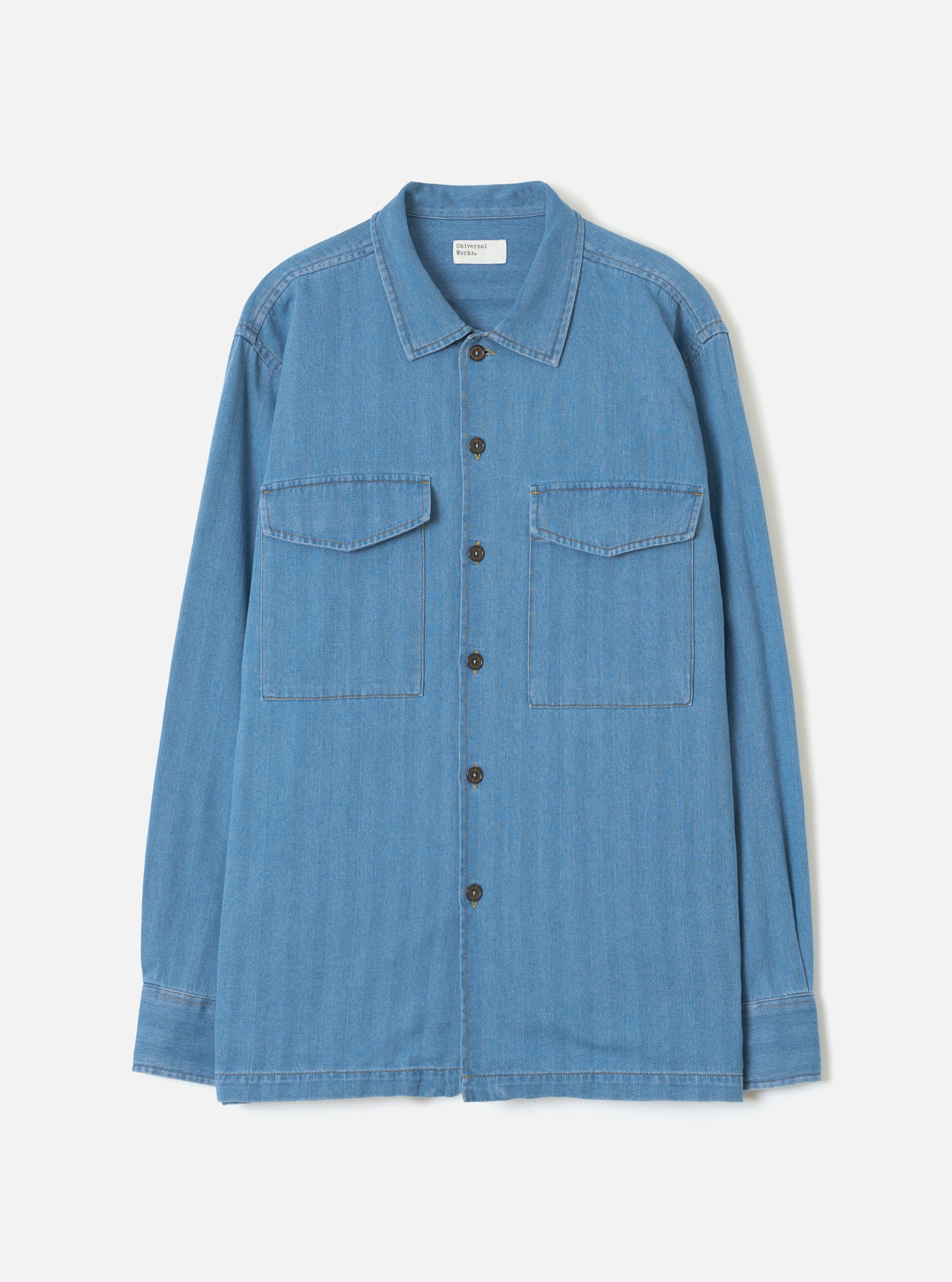 Washed Indigo Recycled Herringbone Attendant Shirt