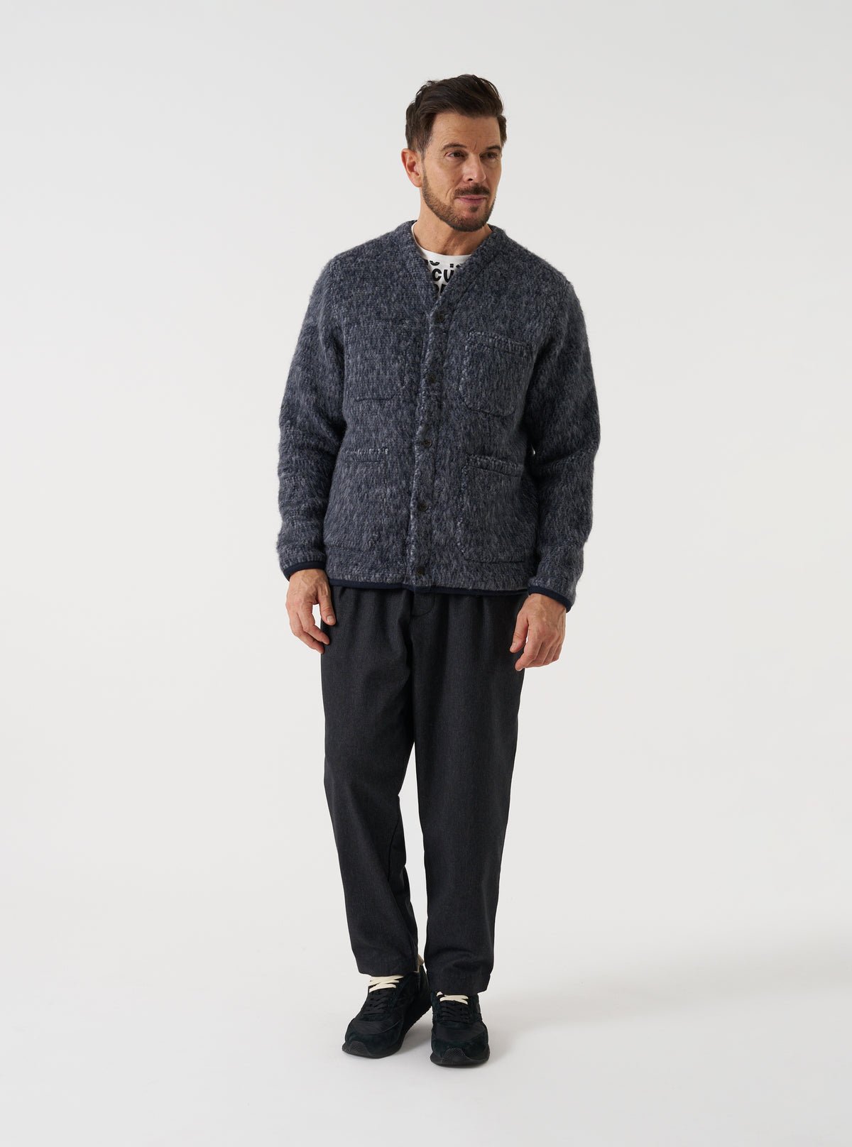 Charcoal Recycled Italian Tweed Pleated Track Pant