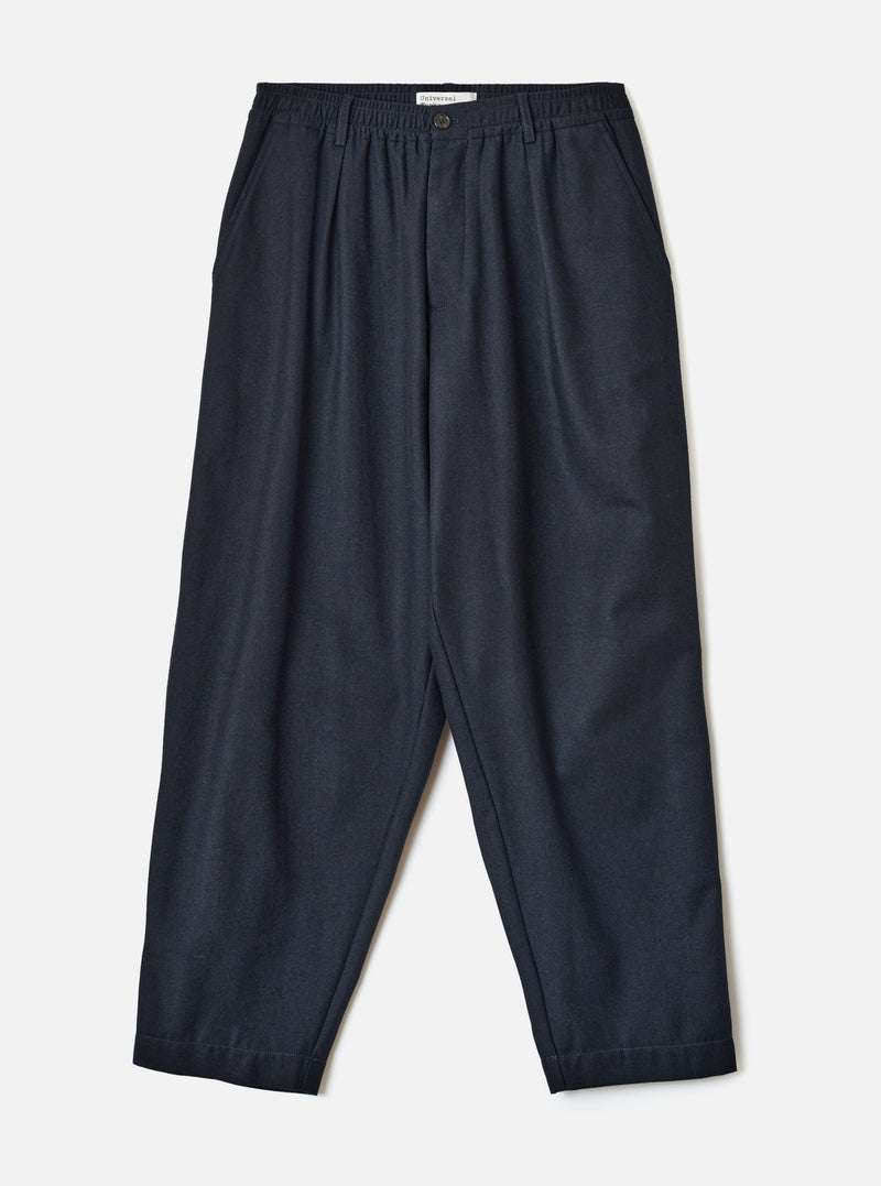 Navy Recycled Italian Tweed Pleated Track Pant
