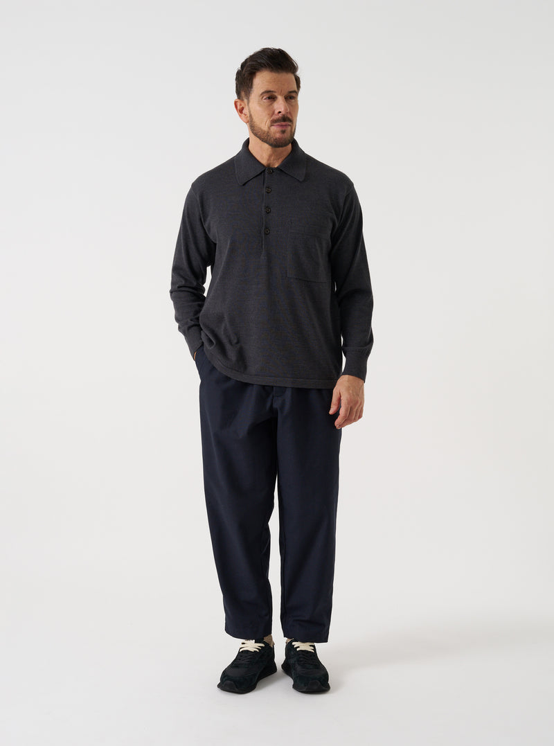 Navy Recycled Italian Tweed Pleated Track Pant