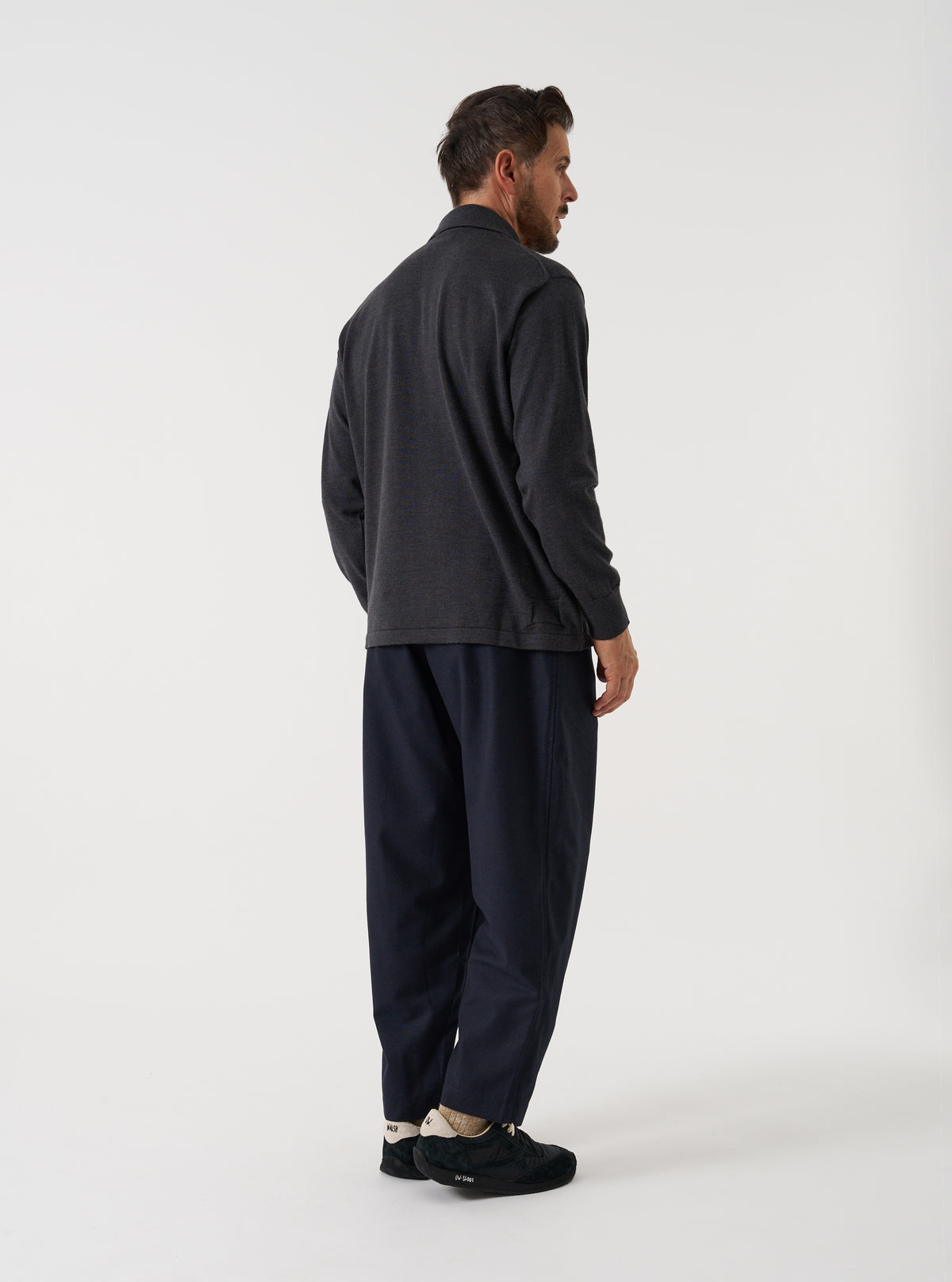 Navy Recycled Italian Tweed Pleated Track Pant