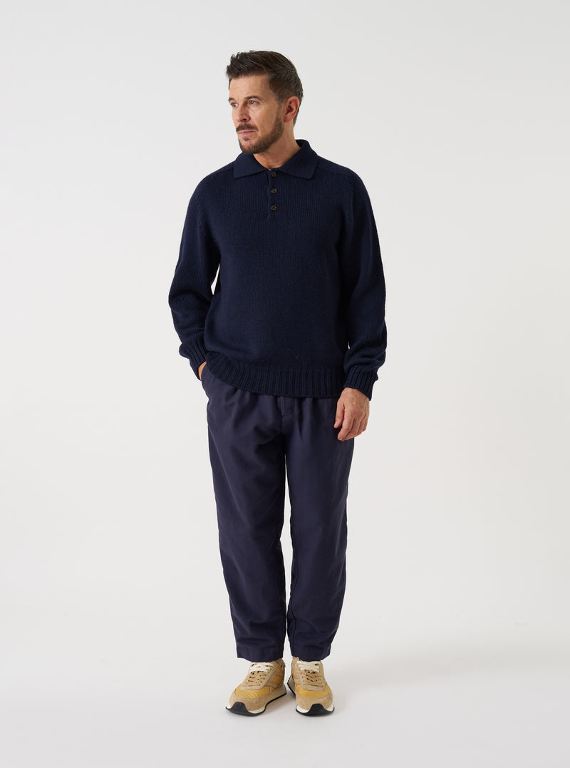Navy Comfort Moleskin Pleated Track Pant