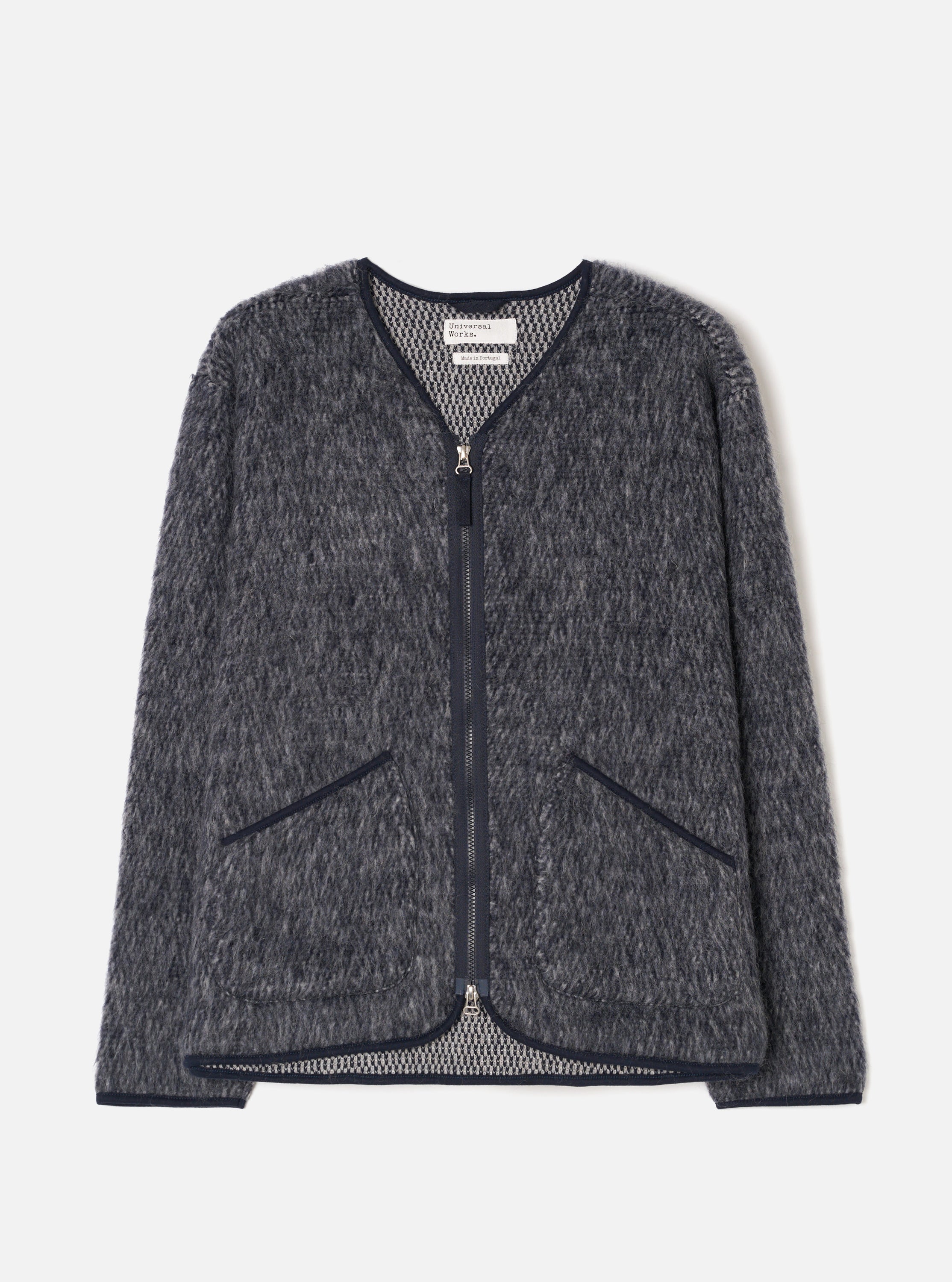 羽織 Men's Navy/Pale Grey Losso Mohair Mix Zip Liner Jacket – Universal