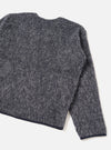 A back view of a model wearing the Navy/Pale Grey Losso Mohair Mix Zip Liner Jacket against a clean studio background, highlighting the relaxed fit, back seam detail, and mottled mohair texture.