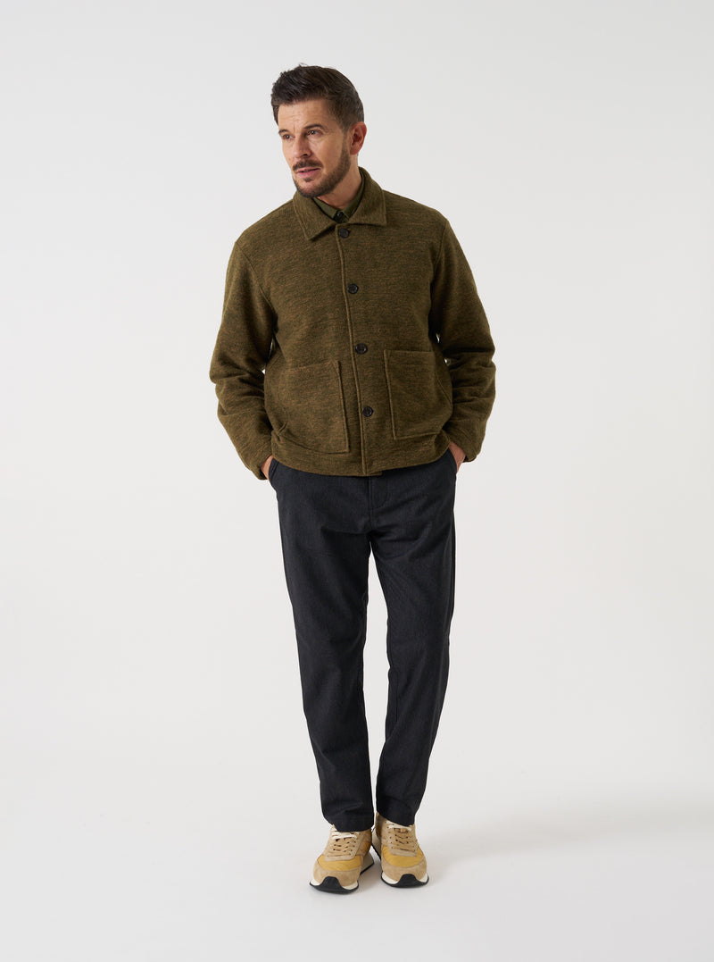 Olive Wool Mix Knit Rams Jacket