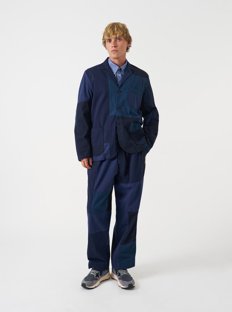 Navy Patchwork Twill Three Button Jacket