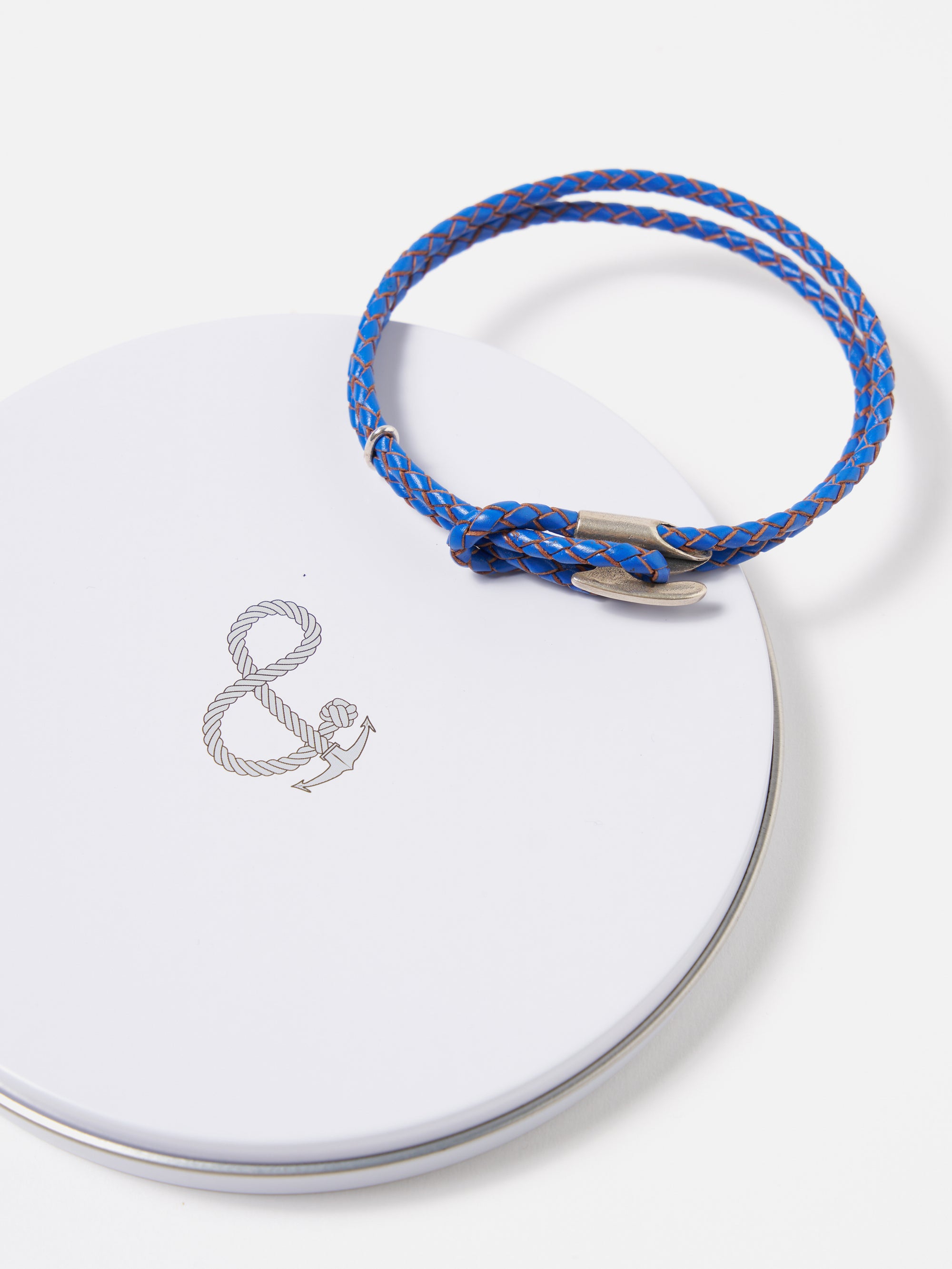 Anchor & Crew Padstow Bracelet in Royal Blue .925 Silver/Braided Leather