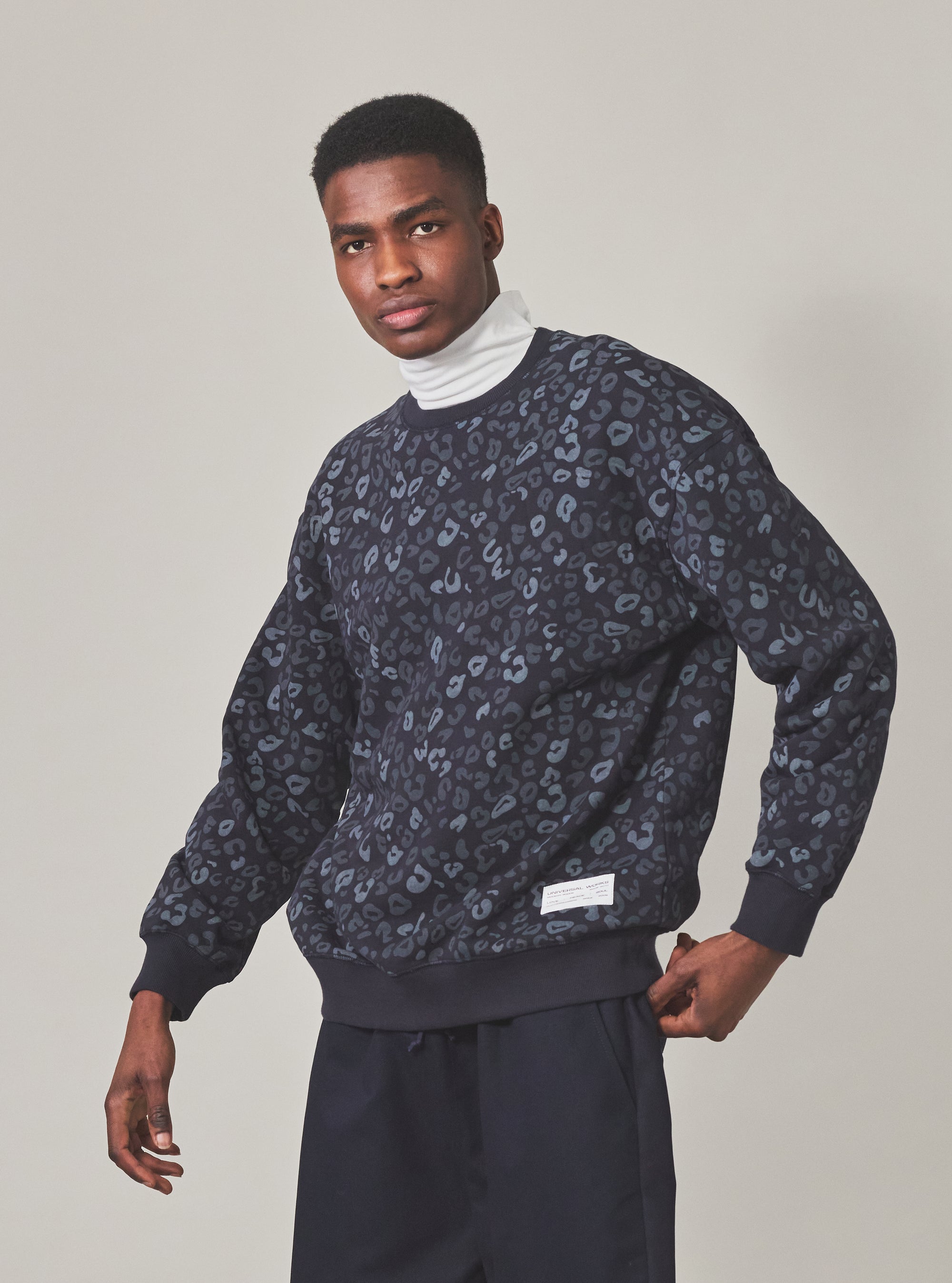 Navy Leopard Brush Back Loose Sweatshirt