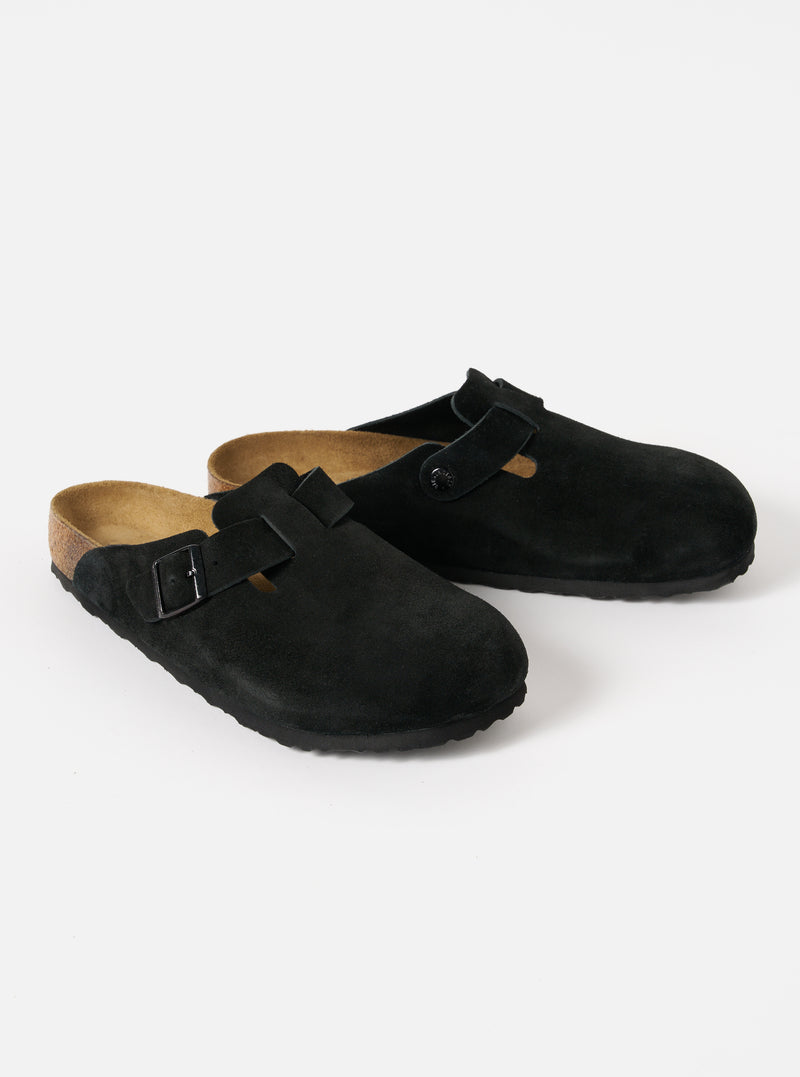 Black Suede Leather Birkenstock Boston