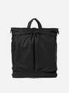 The F/CE.® Black Recycled Twill 3-Way Helmet Bag. A black bag made of twill material, featuring top handles and front pockets. Shot against a white backdrop.