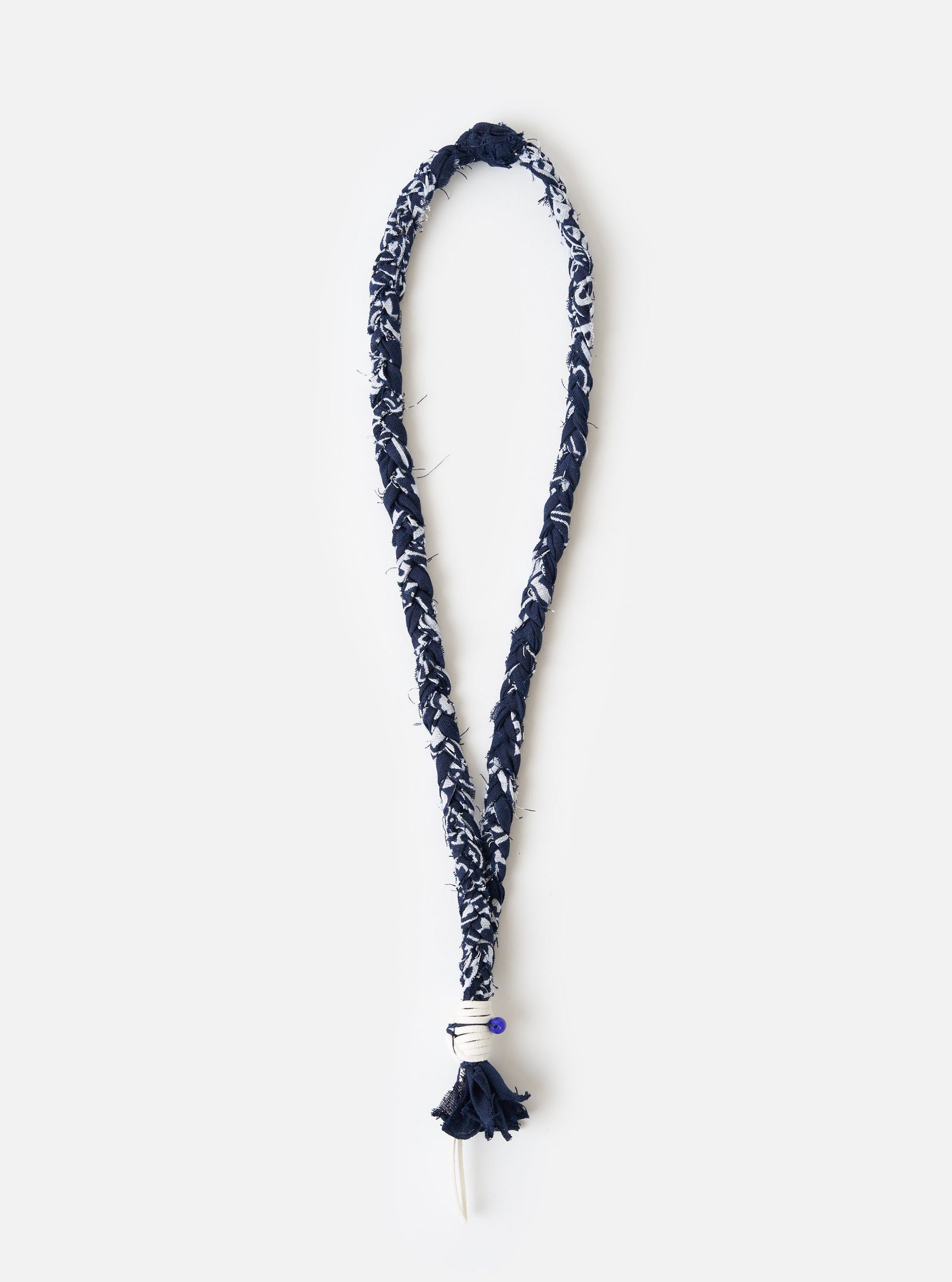 Hanami of Rome Blue/White Leather/Blue Bead Bandana Necklace No.47