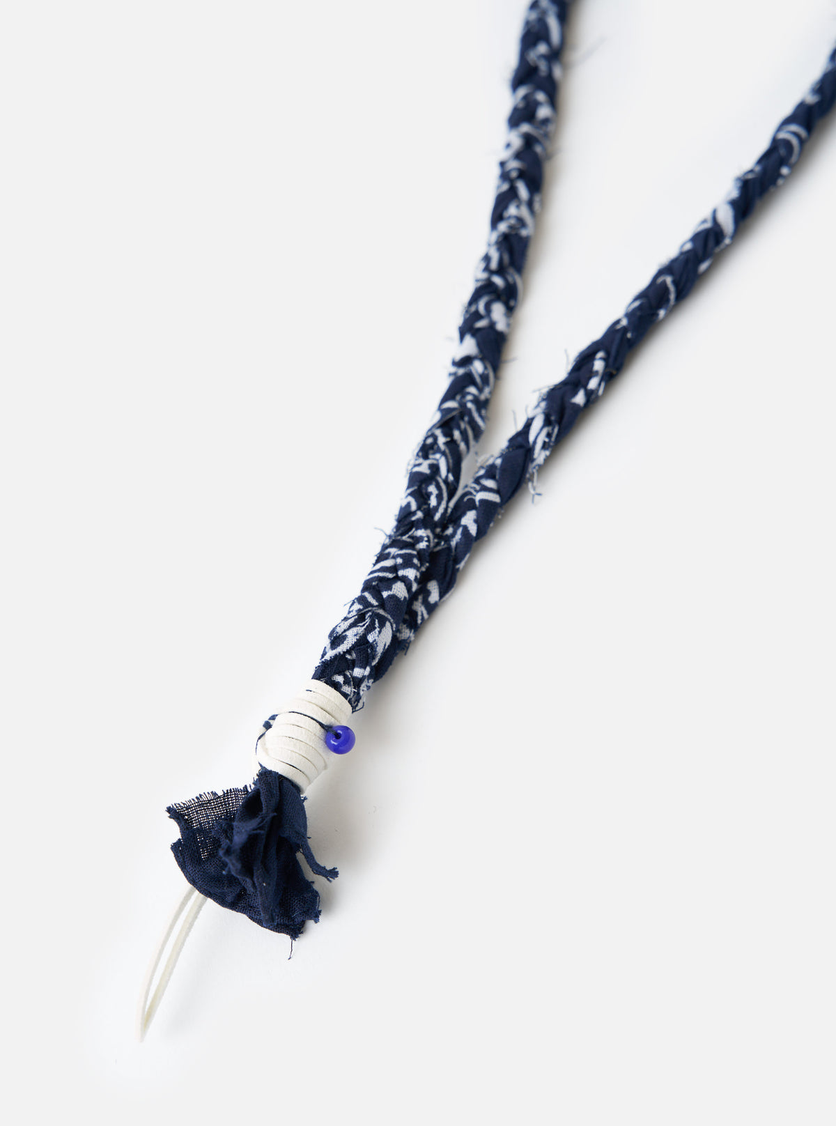 Hanami of Rome Blue/White Leather/Blue Bead Bandana Necklace No.47