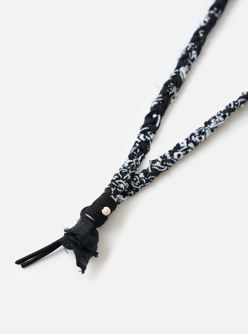 Hanami of Rome Black/Black Leather/White Turquoise Bead Bandana Necklace No.48