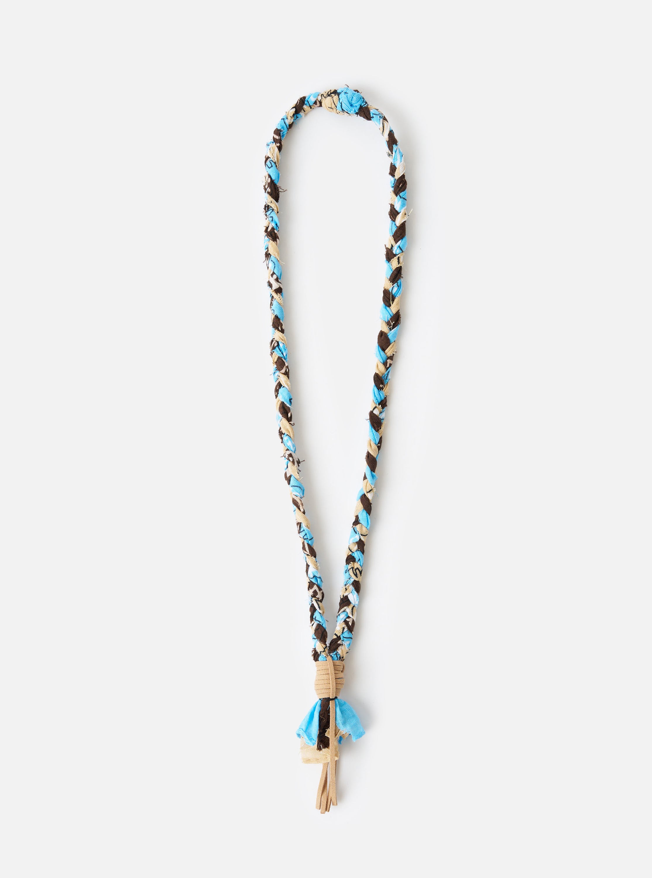 Hanami of Rome Light Blue/Beige/Brown Leather Bandana Necklace No
