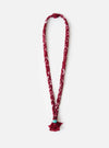Hanami of Rome Bordeaux/Turquoise Bead Bandana Necklace No.53 on a white background. The necklace is made of braided bordeaux and white fabric with a turquoise bead.