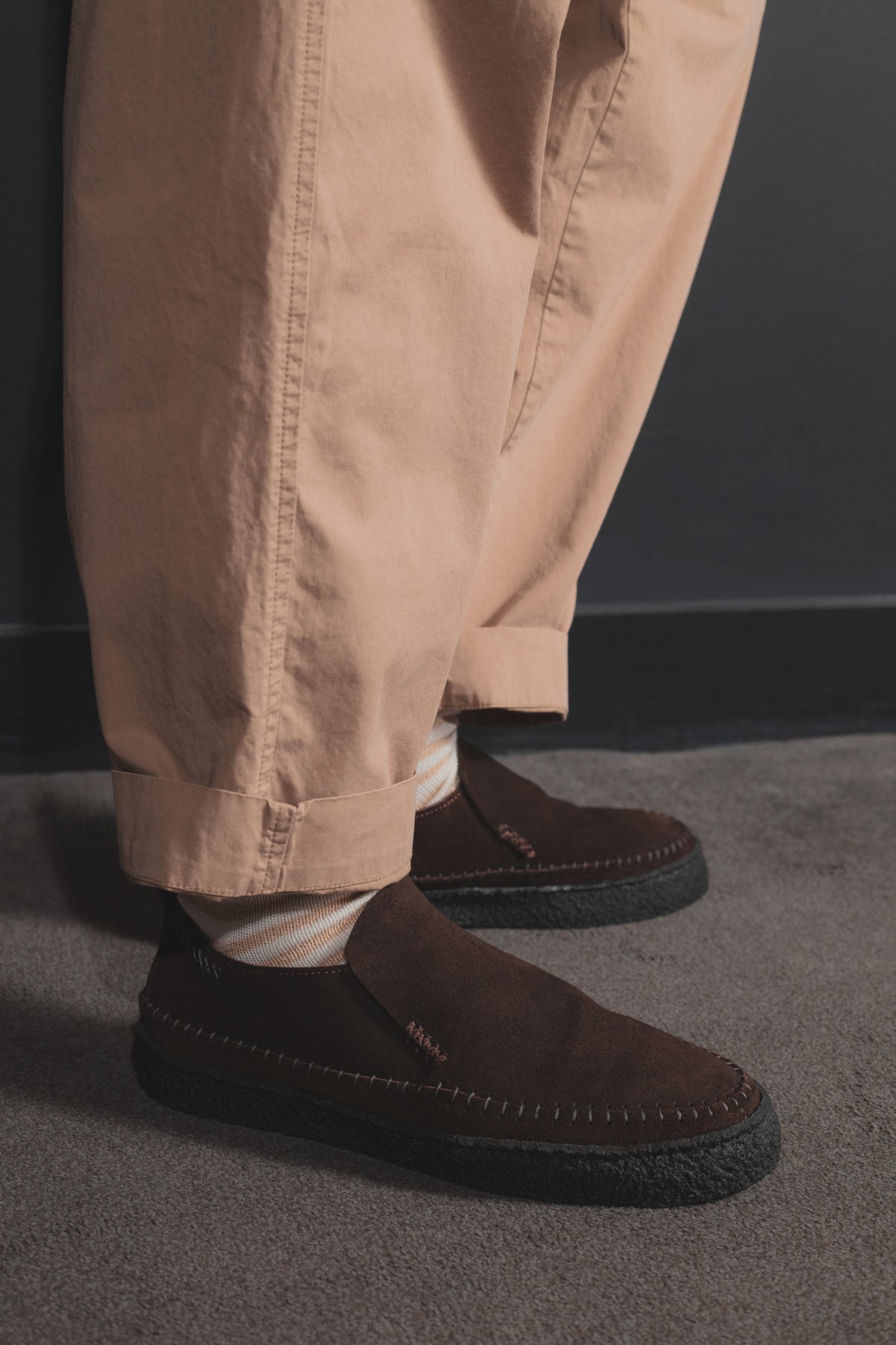 Yogi x Universal Works Chocolate Suede/Black Crepe Hitch Loafer
