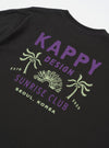 The Kappy Charcoal Palm Coast Half Tee is shown from the back as a flat lay against a plain white background. The charcoal grey cotton t-shirt features a relaxed silhouette and half-length sleeves. A colorful, beach-inspired graphic print is positioned prominently on the upper back.