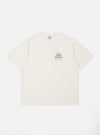 The Kappy White Sunny Wink Half Tee is presented as a flat lay against a plain white background. The T-shirt features a relaxed silhouette with half-length sleeves, a ribbed crew neckline, and a prominent vintage-style crack print graphic on the chest. The garment is made from white bio-washed cotton jersey.