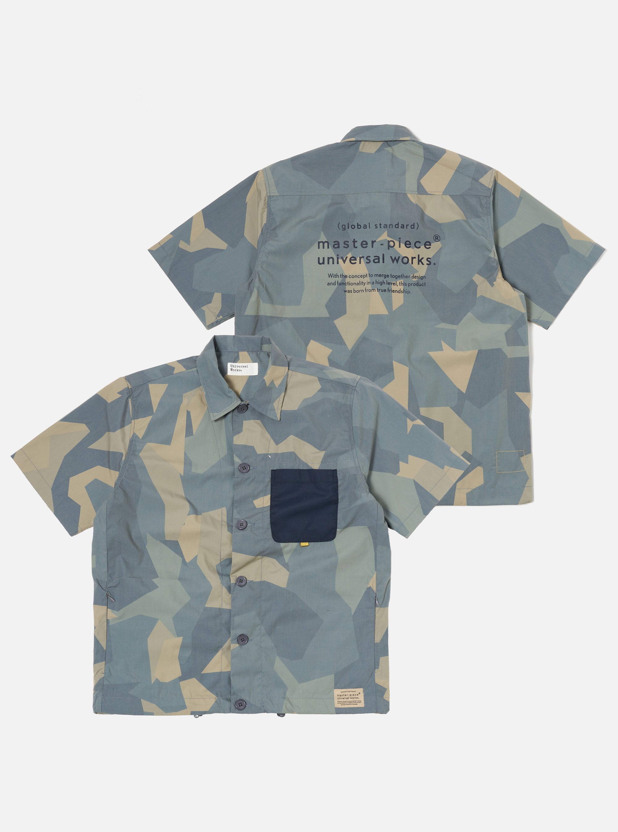 master-piece x Universal Works Blue Camo Printed Recycled Polytech Tech Overshirt
