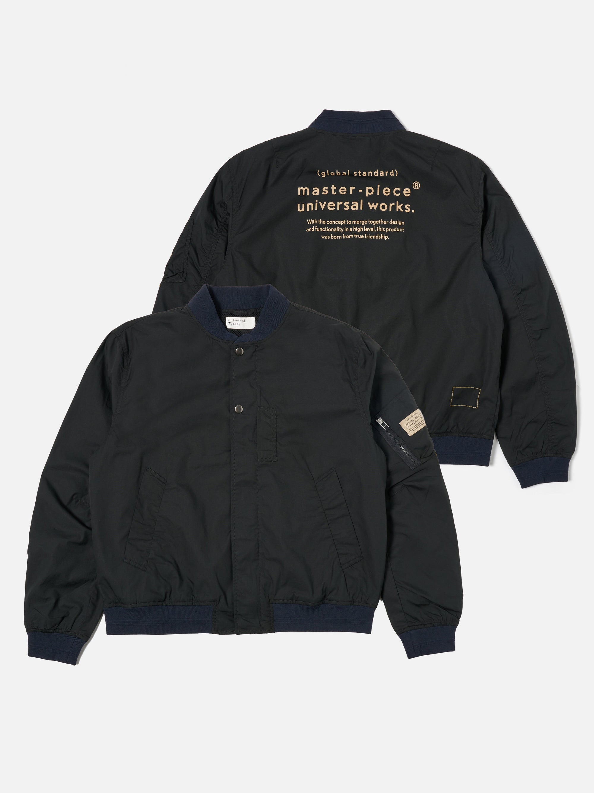 master-piece x Universal Works Black Broadcloth NS Bomber Jacket