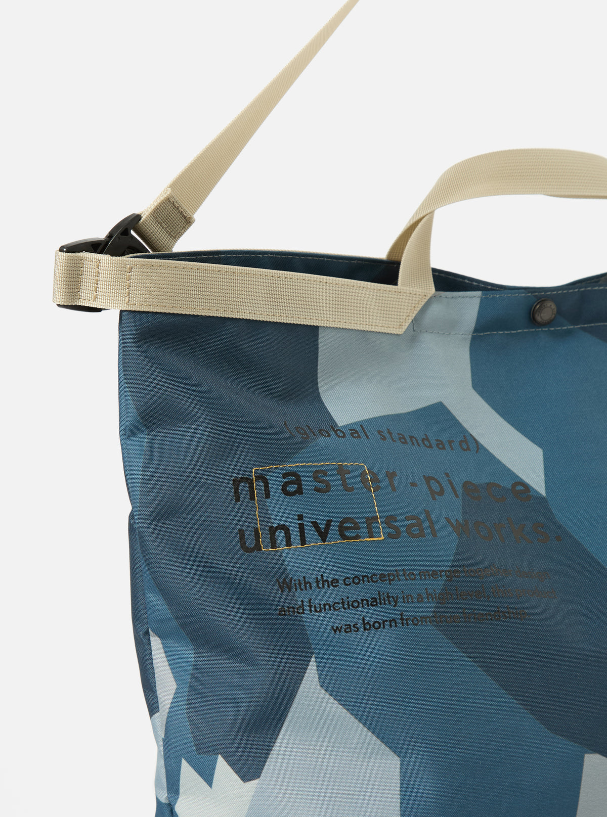 master-piece x Universal Works Blue Camo Recycled Tech Canvas Large Tote Bag