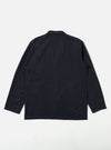 Back view of the Navy Linen Slub Weave Three Button Jacket on a white background. The jacket is a dark navy color and has a relaxed fit.