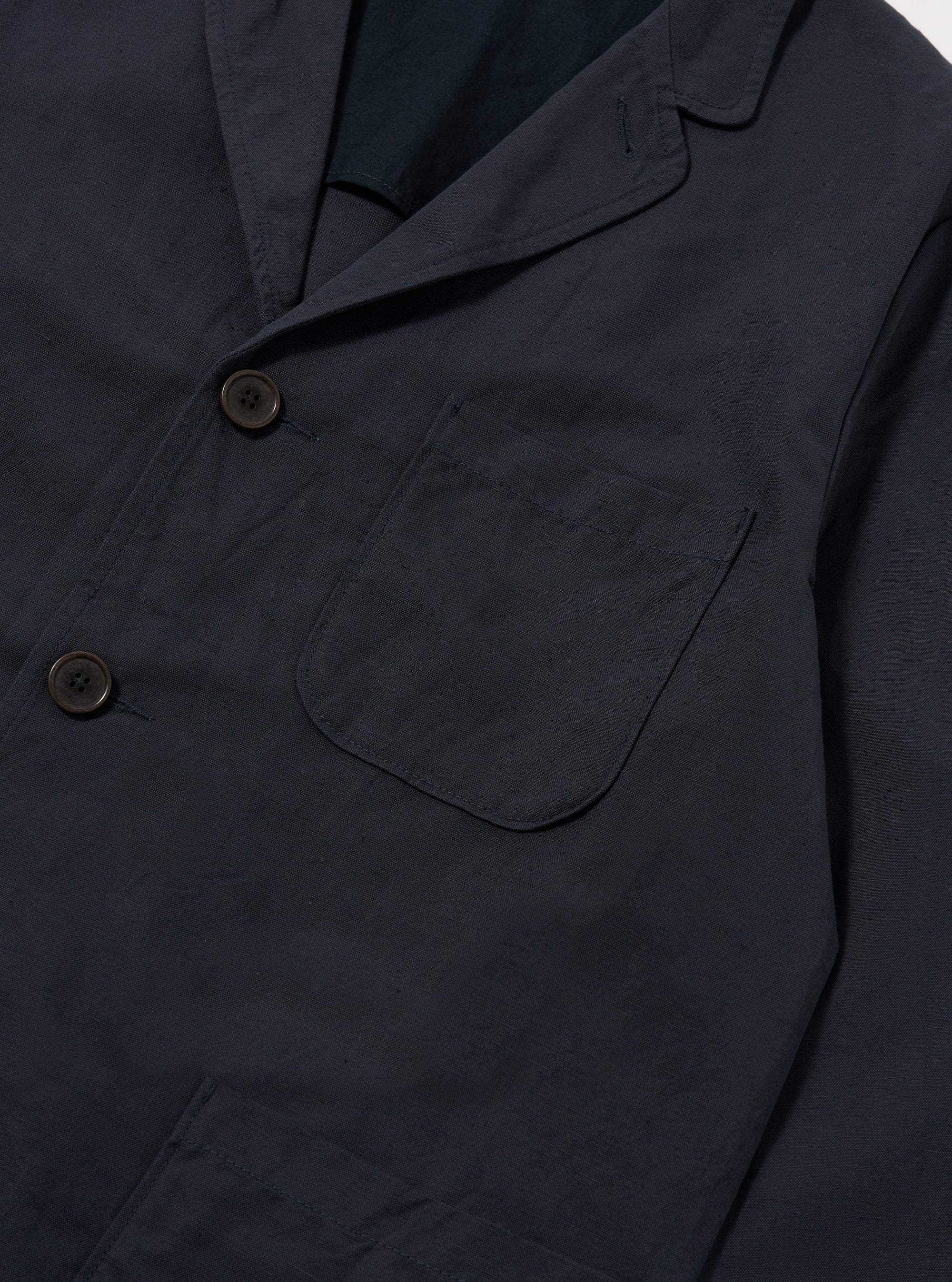 Navy Linen Slub Weave Three Button Jacket