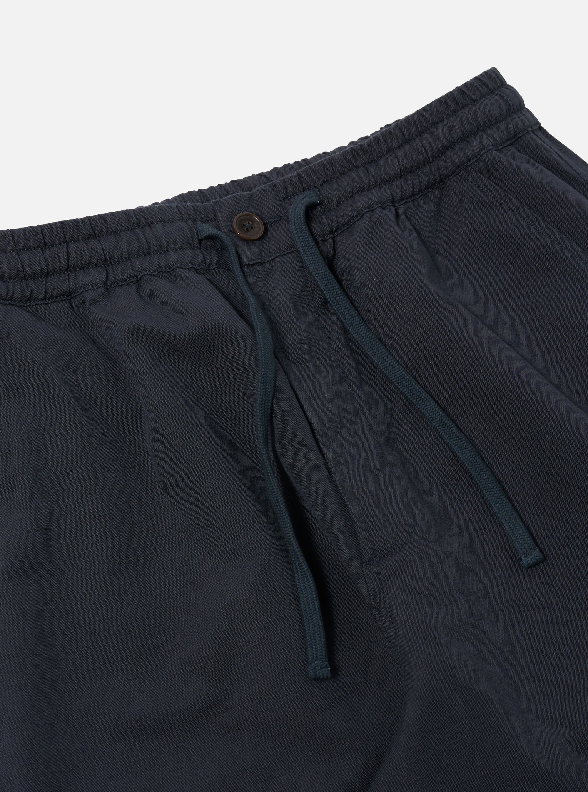 Navy Linen Slub Weave Hi Water Trouser