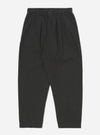Studio shot of Charcoal Fine Linen Mix Pleated Track Pant on a white background. The pants are a dark charcoal color and have a relaxed fit.