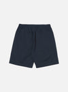 Back view of Navy Military Cotton Simple Short on a white background. Shows the elastic waist and two back pockets.