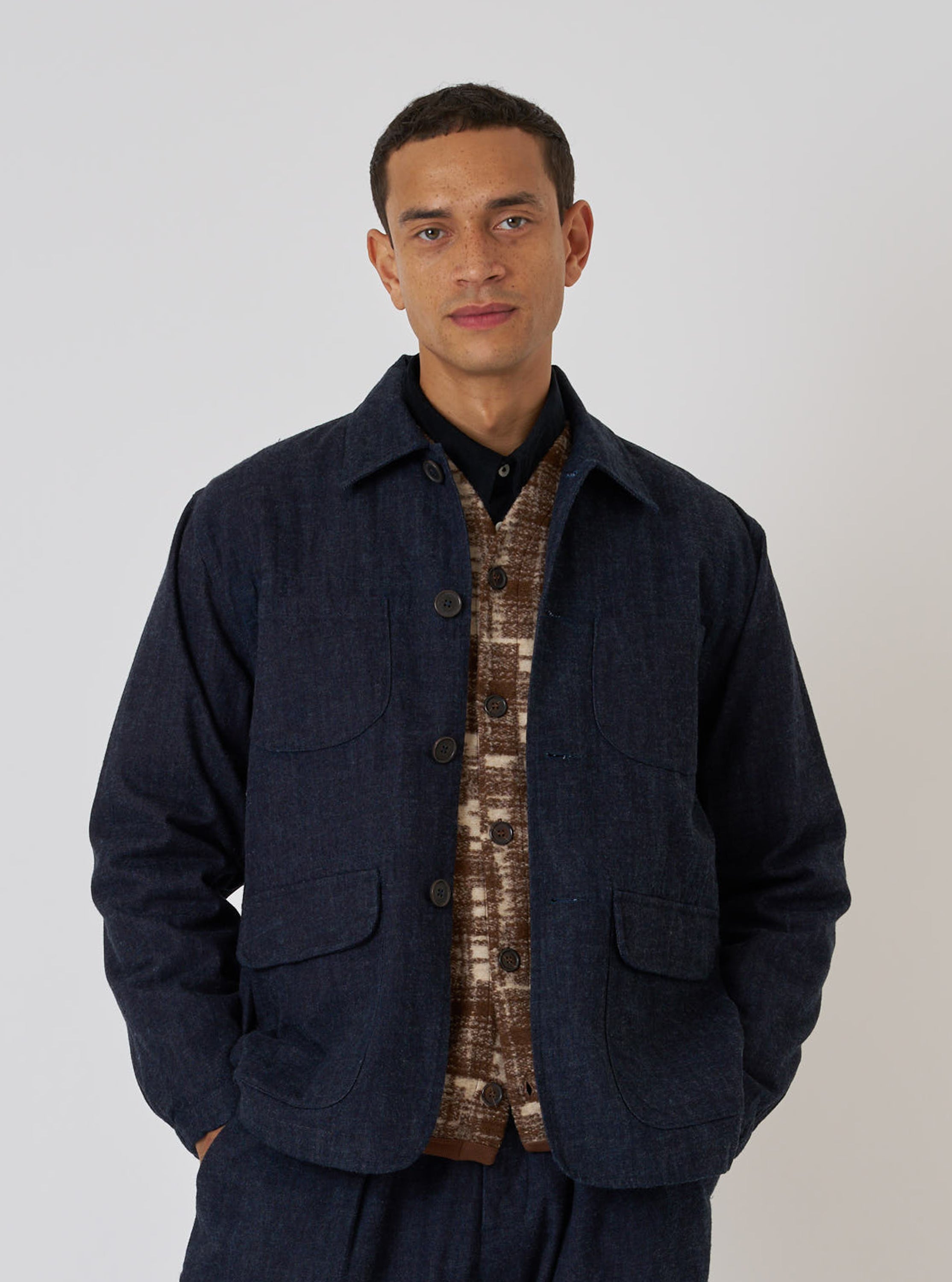Men's Denim Chore Jacket | Indigo Brushed Denim Labour Jacket