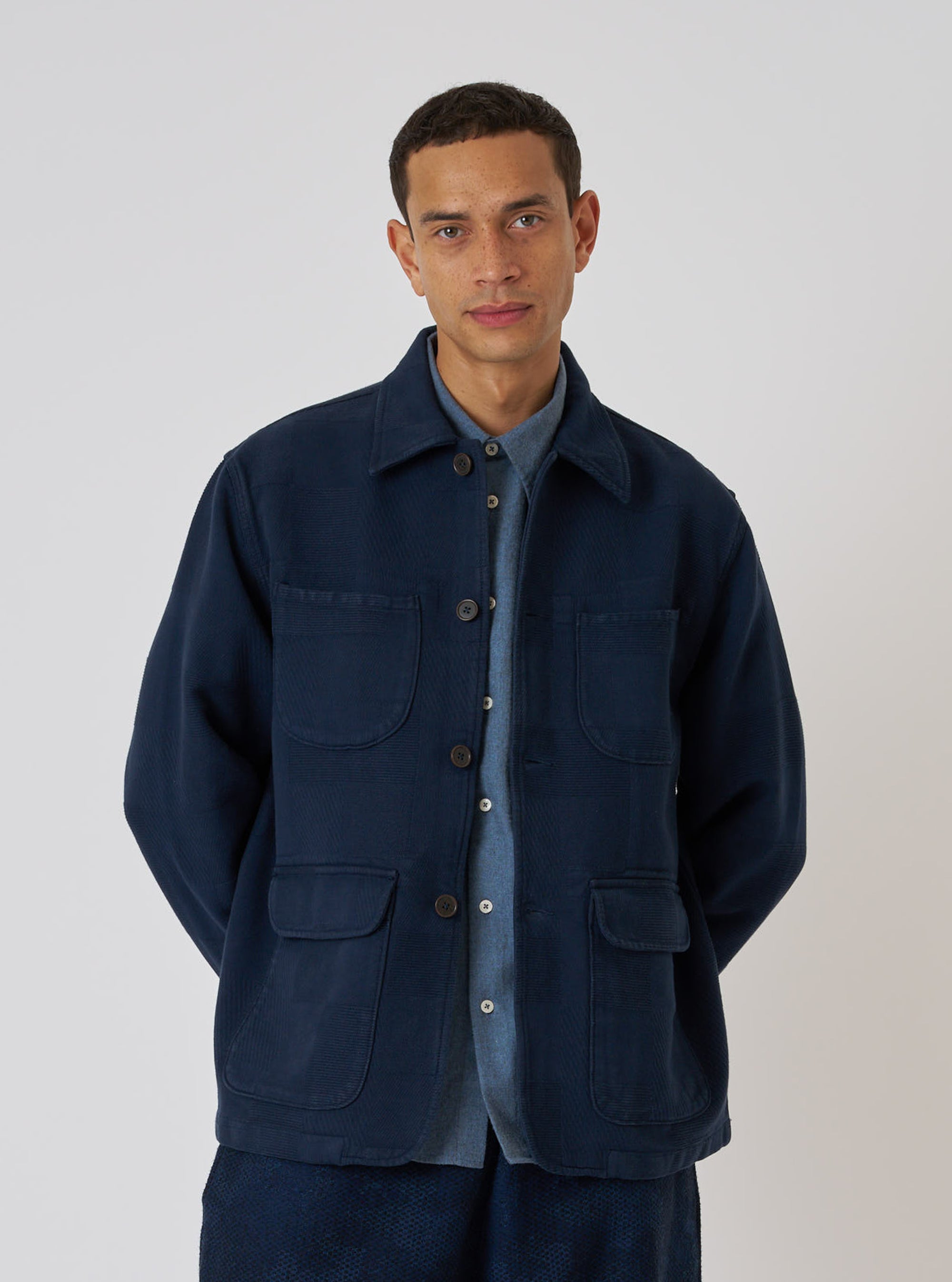 Dark Navy Patchwork Weave Cotton Labour Jacket