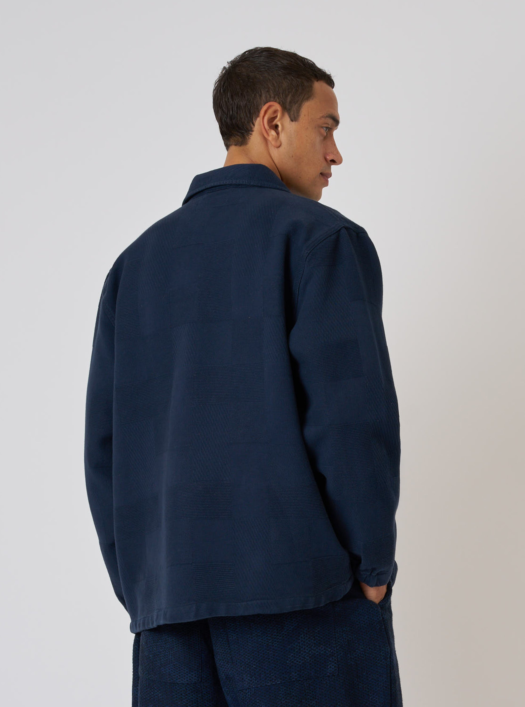 Men's Dark Navy Patchwork Weave Cotton Labour Chore Jacket
