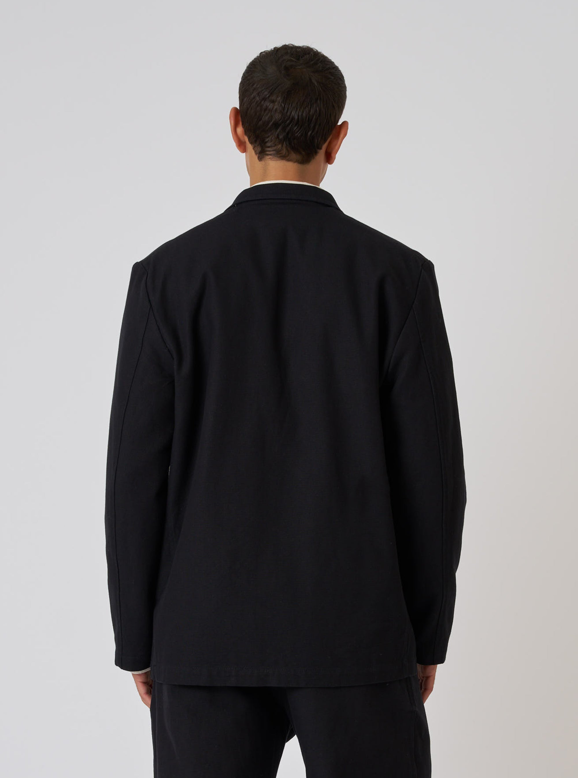 Black Organic Canvas Two Button Jacket