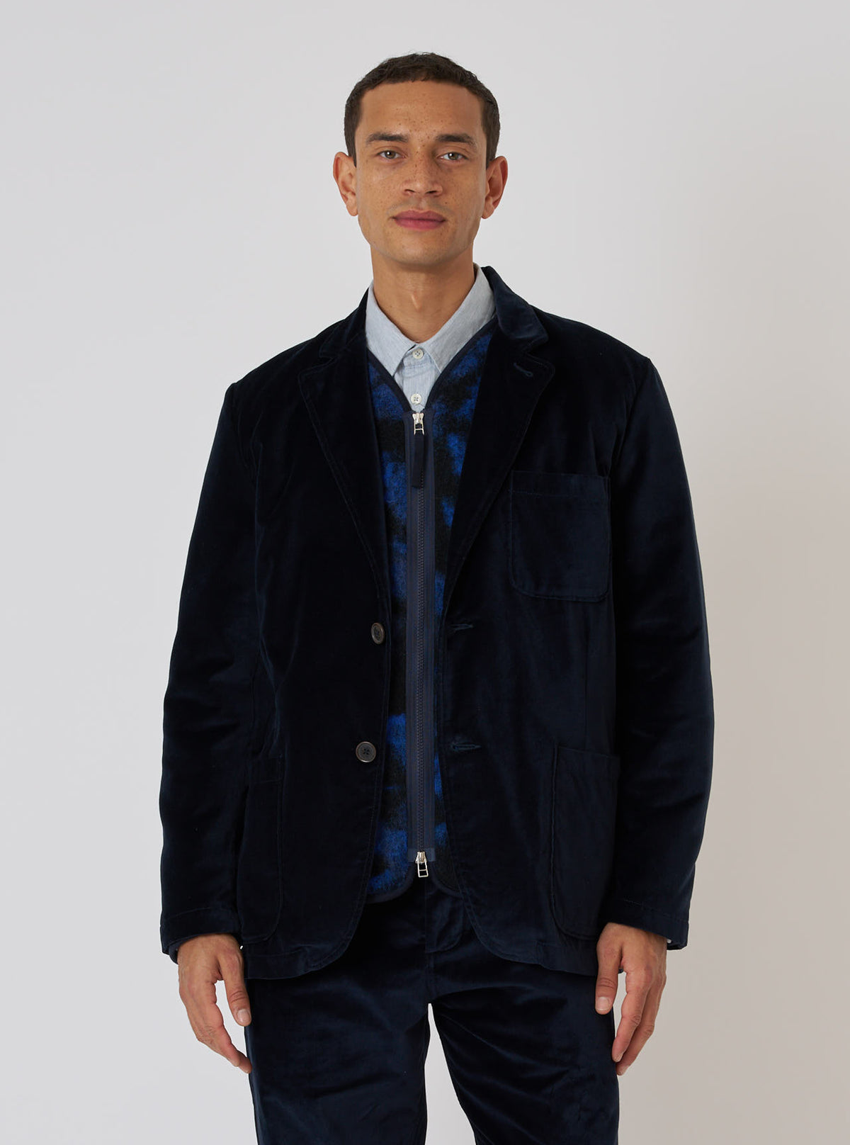 Navy Velveteen Two Button Jacket