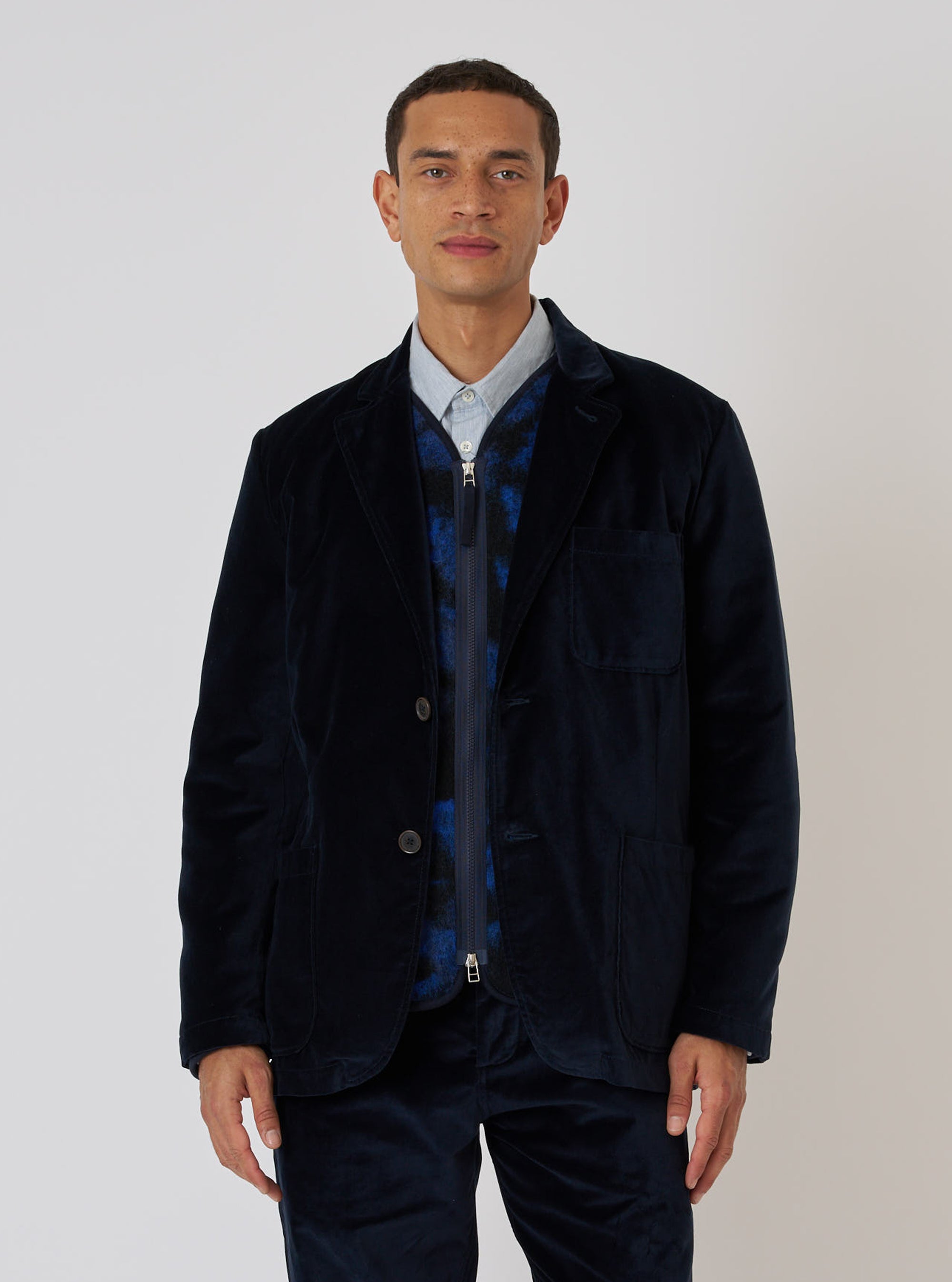 Navy Velveteen Two Button Jacket