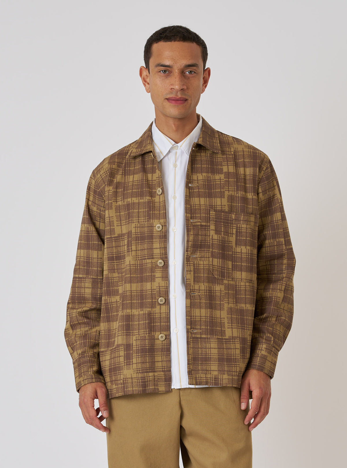 Khaki Patch Check Twill Fatigue Shirt