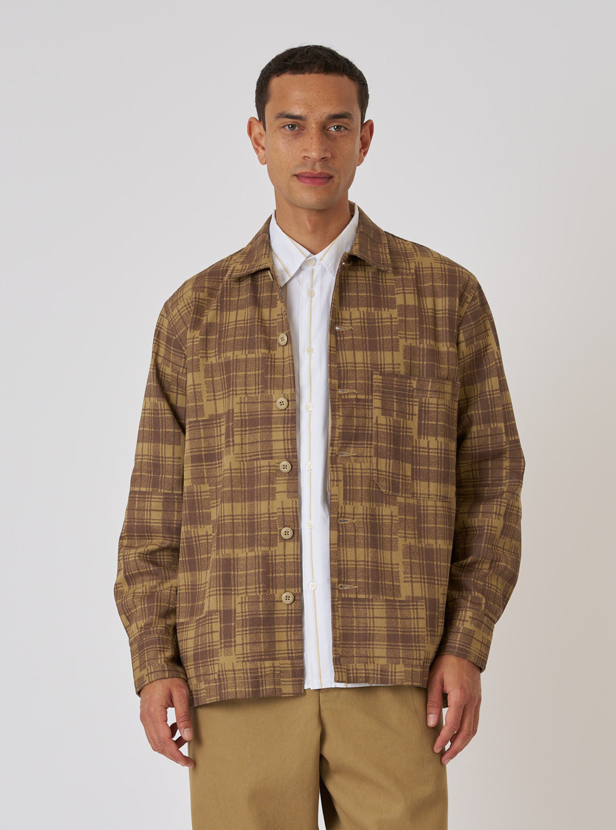 Khaki Patch Check Twill Fatigue Shirt