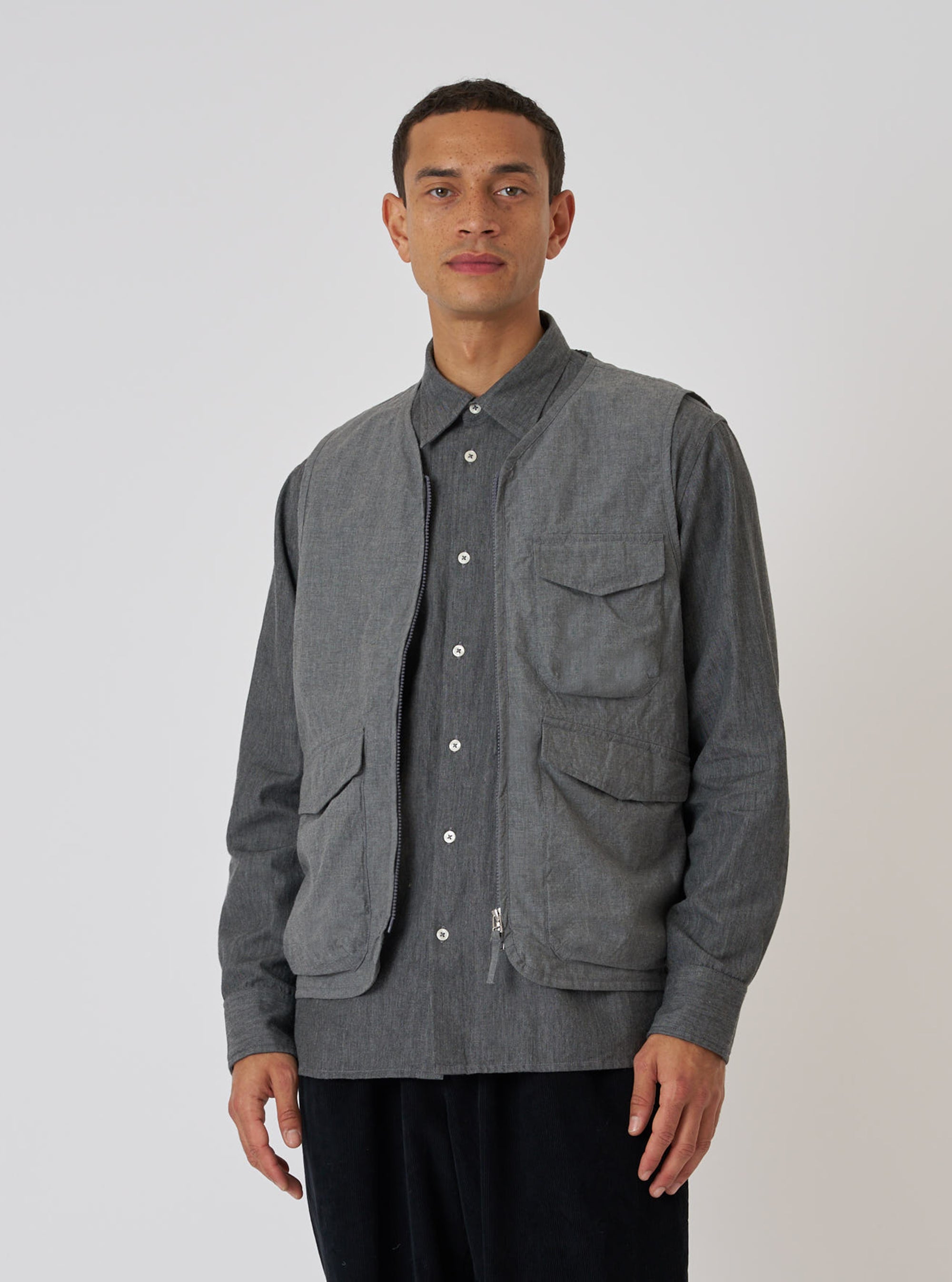 Charcoal Organic Chambray Parachute Liner Gilet