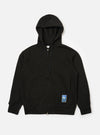 The Black Brush Back Sweat New York Hoody in black cotton blend, displayed flat on a white background. The hooded sweatshirt is fully zipped with a logo patch on the lower left.