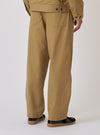 Back view of a model wearing Khaki Works Twill Duke Pant, a loose-fitting khaki twill pant, in a studio setting with a white background.