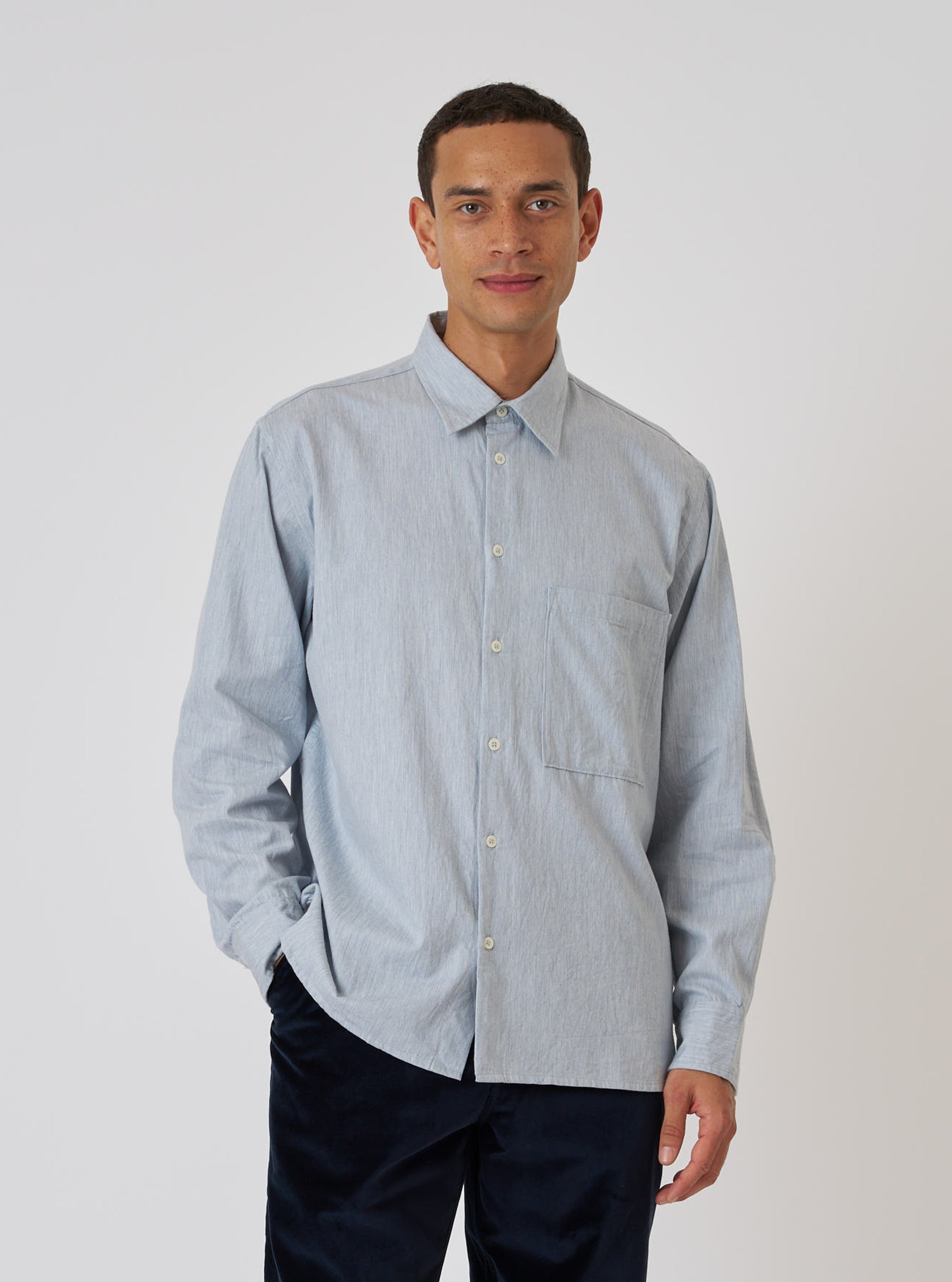 Sky Blue Brushed Organic Cotton Square Pocket Shirt