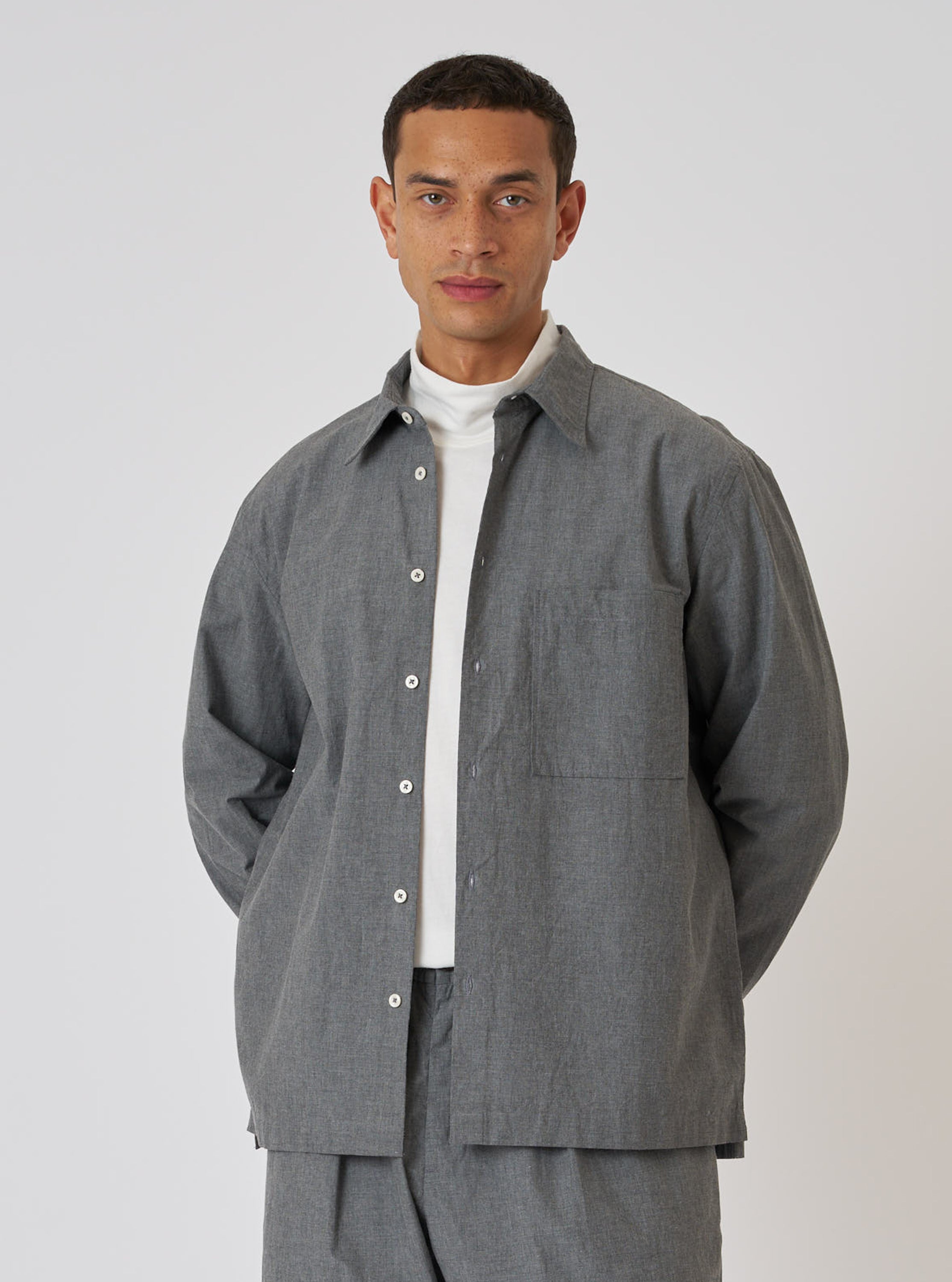 Men's Charcoal Organic Chambray Lucky Shirt – Universal Works