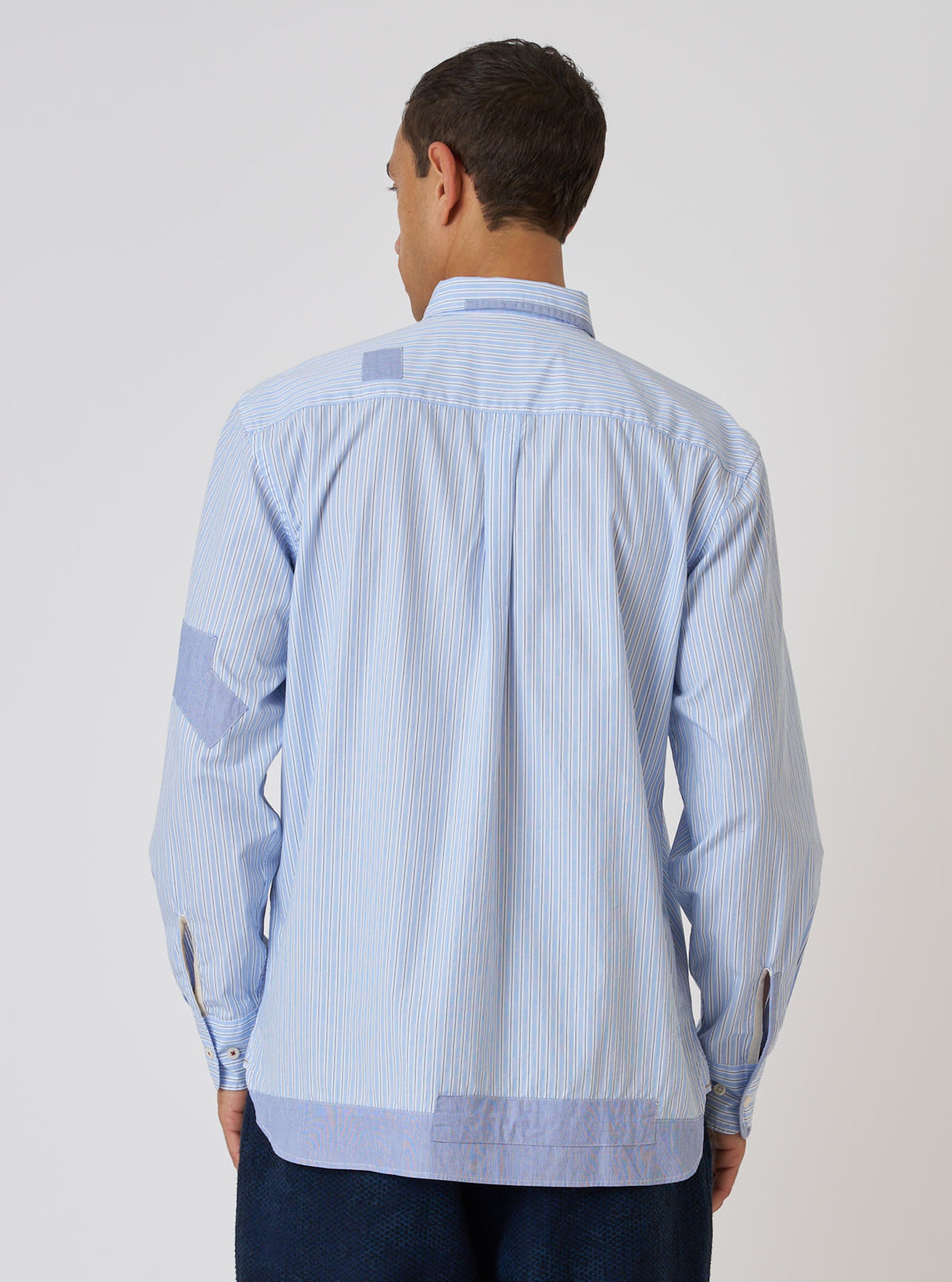 Blue Office Stripe Patched Lazy Day Shirt
