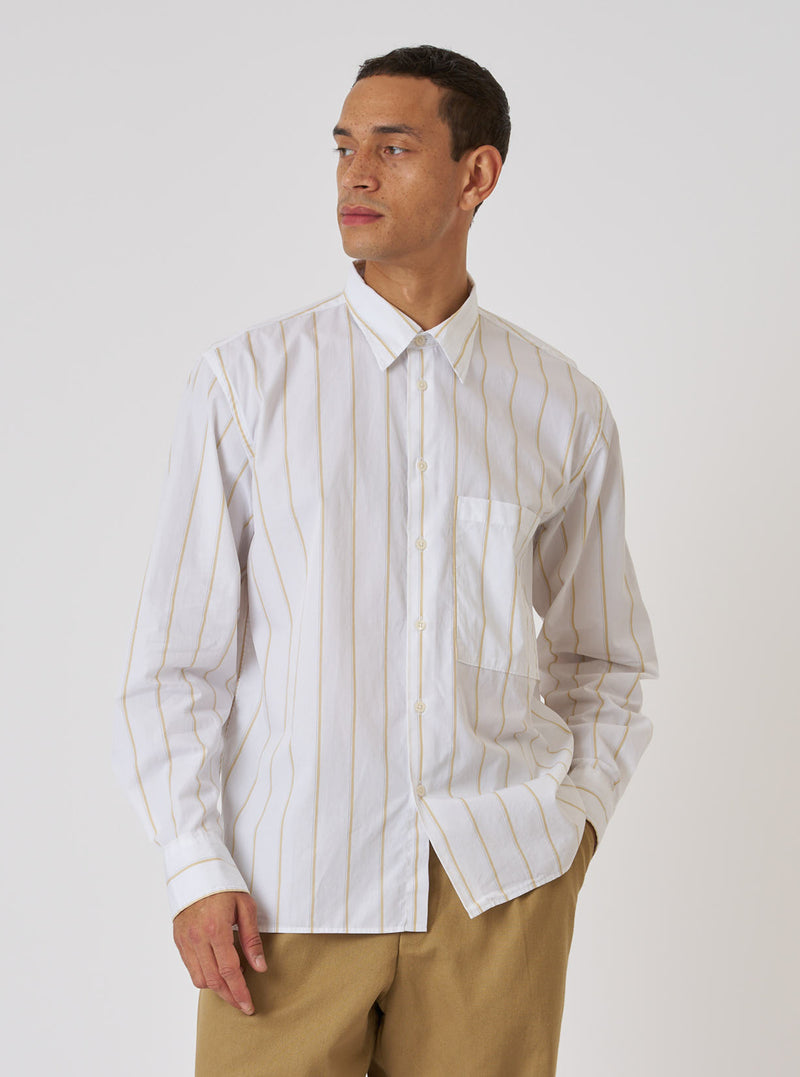 White Office Stripe Square Pocket Shirt